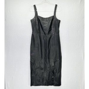 BOD & CHRISTENSEN Leather Sheath Slit Midi Dress Black Women's Size 10 NWT